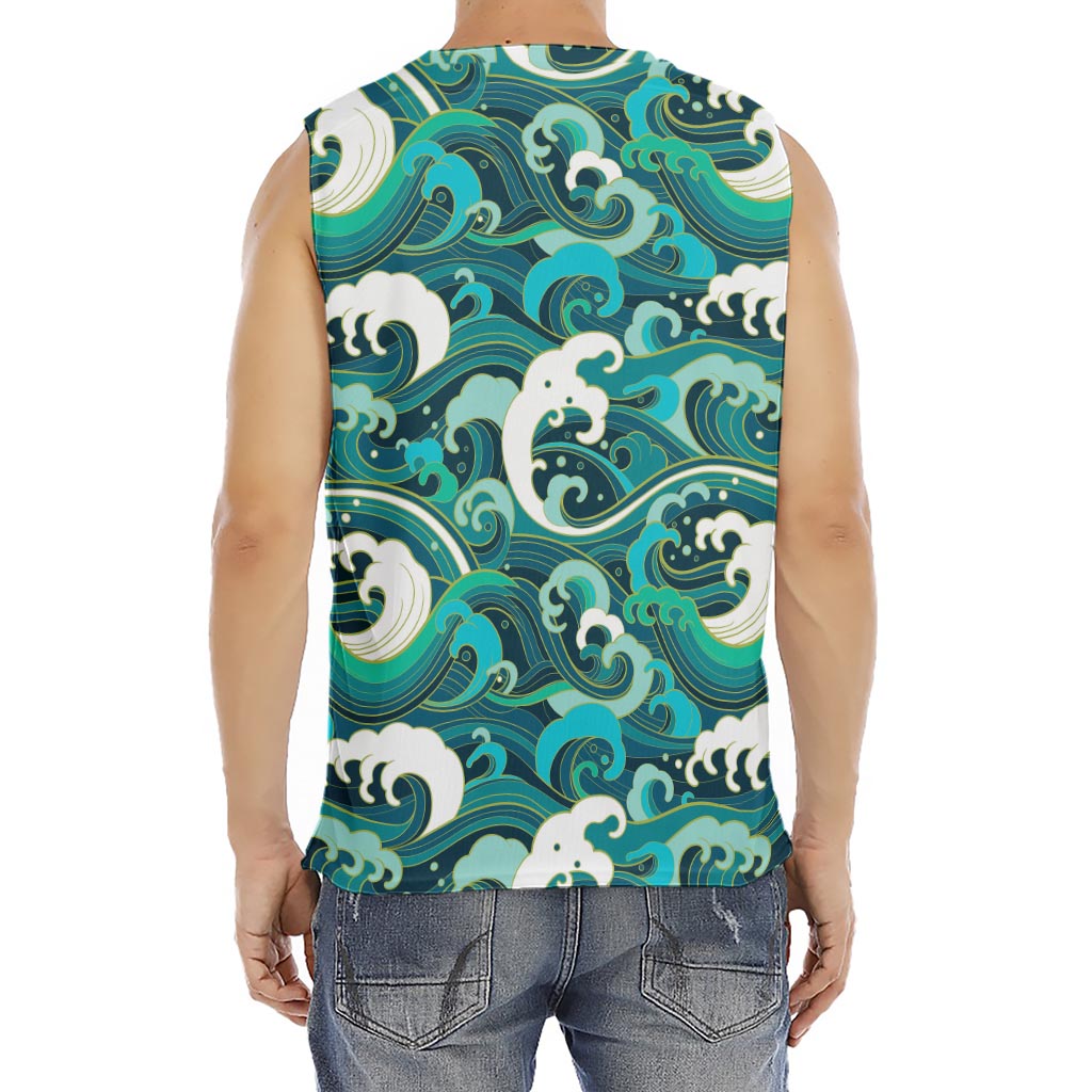 Deep Sea Wave Surfing Pattern Print Men's Fitness Tank Top