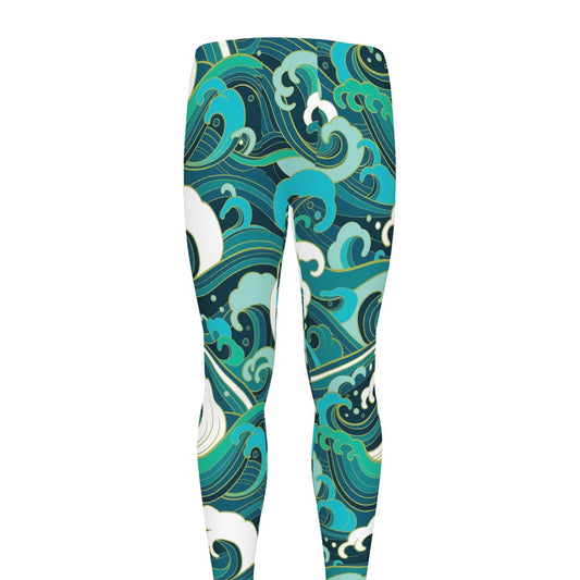 Deep Sea Wave Surfing Pattern Print Men's leggings