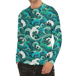 Deep Sea Wave Surfing Pattern Print Men's Long Sleeve Rash Guard