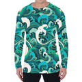 Deep Sea Wave Surfing Pattern Print Men's Long Sleeve T-Shirt