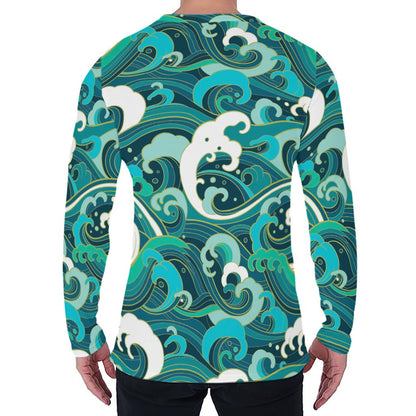 Deep Sea Wave Surfing Pattern Print Men's Long Sleeve T-Shirt
