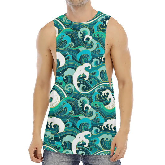 Deep Sea Wave Surfing Pattern Print Men's Muscle Tank Top