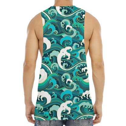 Deep Sea Wave Surfing Pattern Print Men's Muscle Tank Top