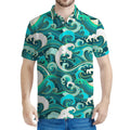 Deep Sea Wave Surfing Pattern Print Men's Polo Shirt