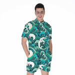 Deep Sea Wave Surfing Pattern Print Men's Rompers
