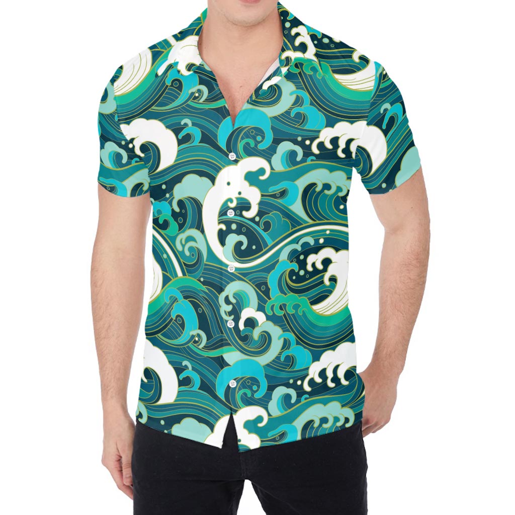 Deep Sea Wave Surfing Pattern Print Men's Shirt