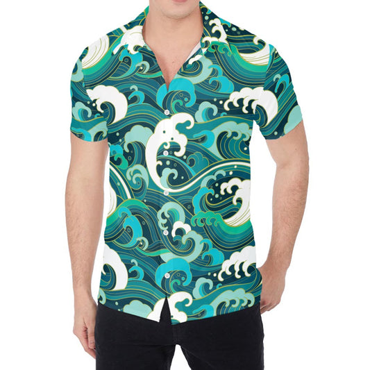 Deep Sea Wave Surfing Pattern Print Men's Shirt