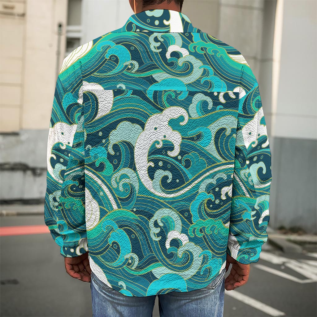 Deep Sea Wave Surfing Pattern Print Men's Shirt Jacket