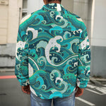 Deep Sea Wave Surfing Pattern Print Men's Shirt Jacket