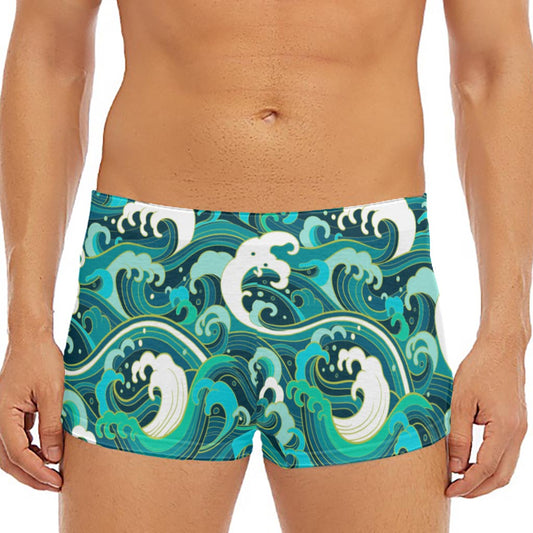 Deep Sea Wave Surfing Pattern Print Men's Short Boxer Briefs