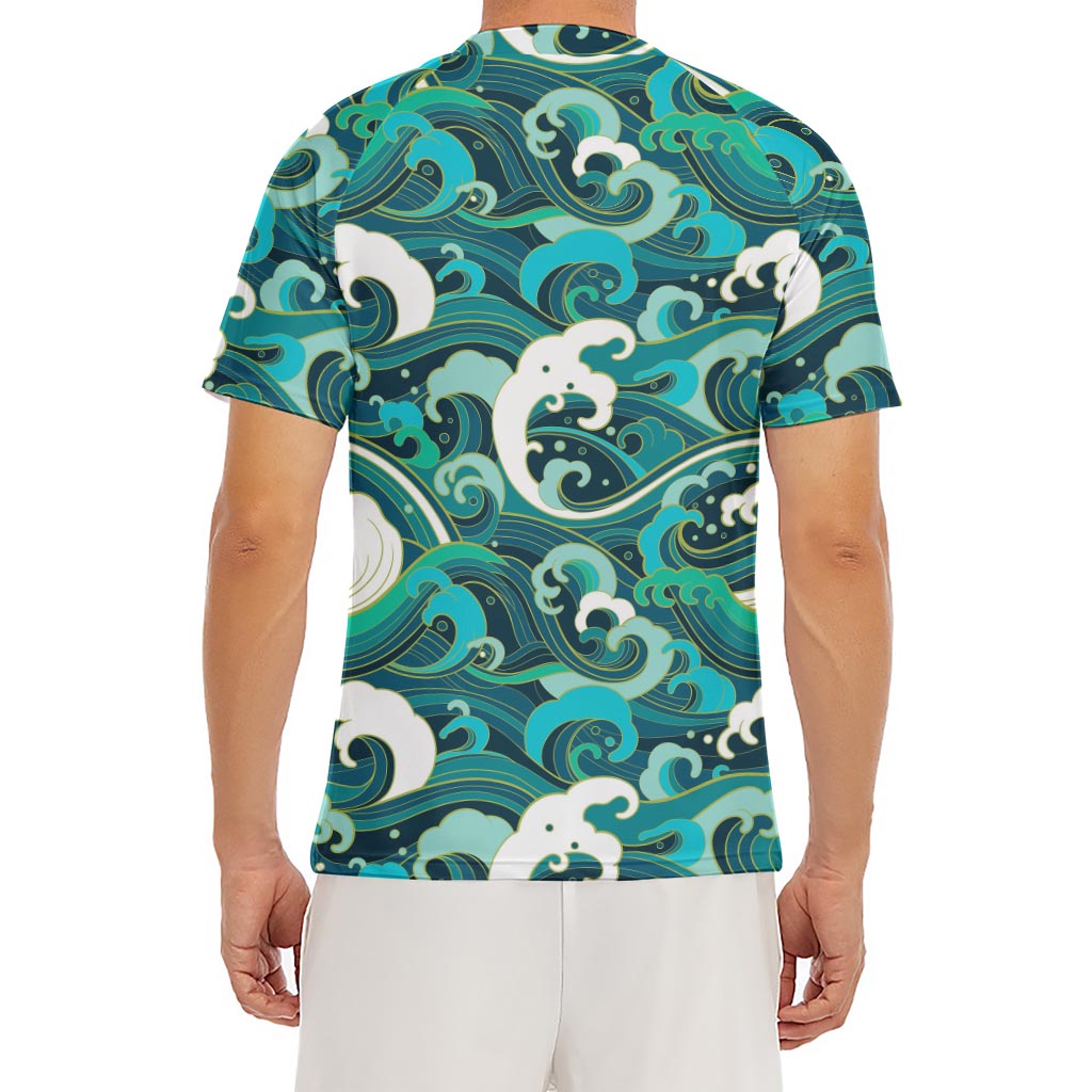 Deep Sea Wave Surfing Pattern Print Men's Short Sleeve Rash Guard
