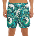 Deep Sea Wave Surfing Pattern Print Men's Split Running Shorts