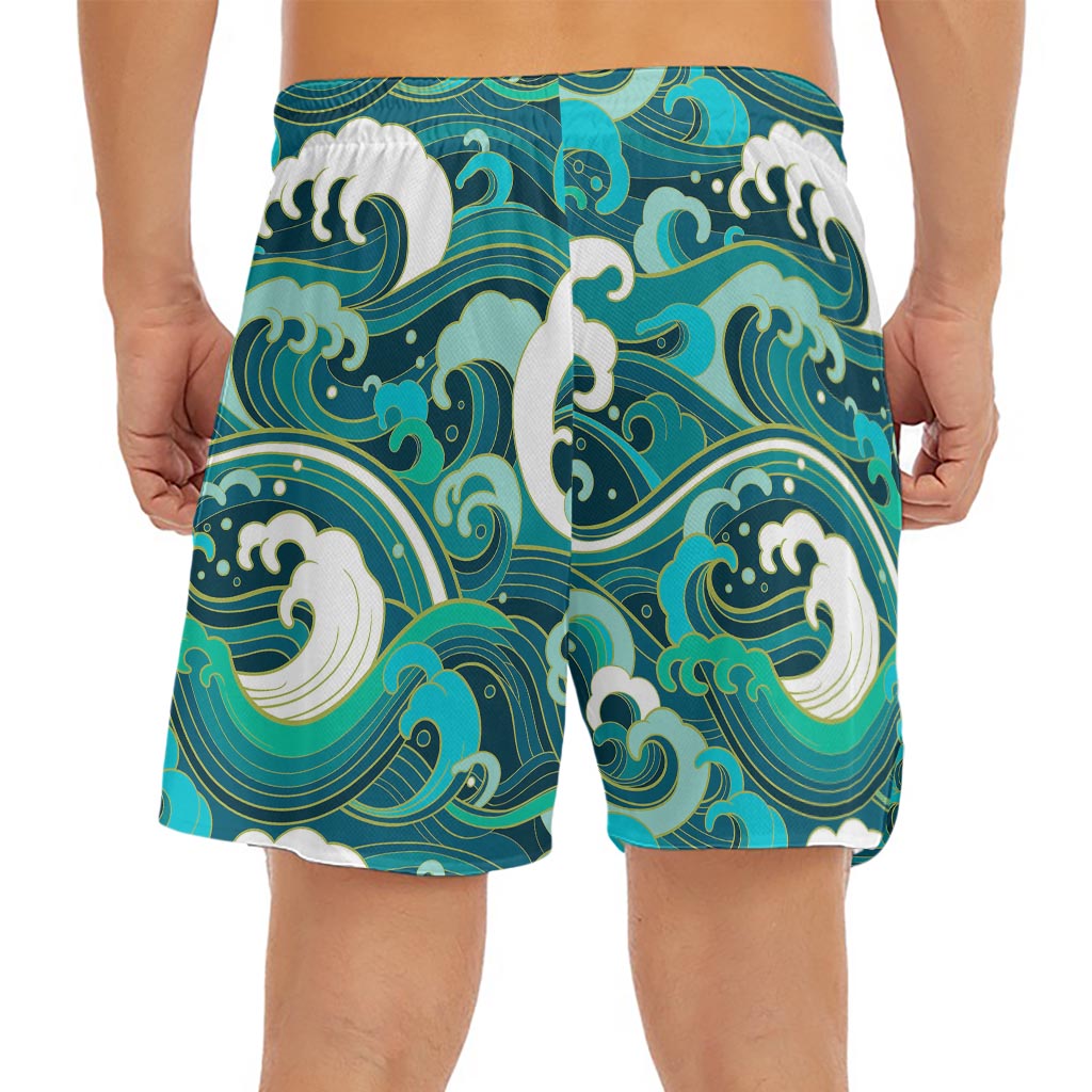 Deep Sea Wave Surfing Pattern Print Men's Split Running Shorts