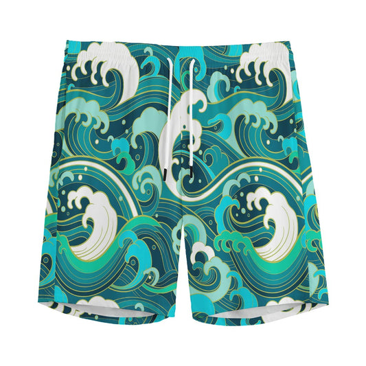 Deep Sea Wave Surfing Pattern Print Men's Sports Shorts