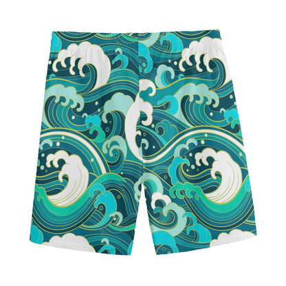 Deep Sea Wave Surfing Pattern Print Men's Sports Shorts