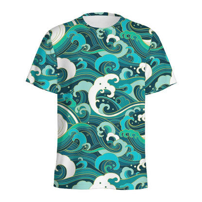 Deep Sea Wave Surfing Pattern Print Men's Sports T-Shirt