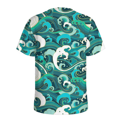 Deep Sea Wave Surfing Pattern Print Men's Sports T-Shirt