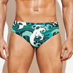 Deep Sea Wave Surfing Pattern Print Men's Swim Briefs