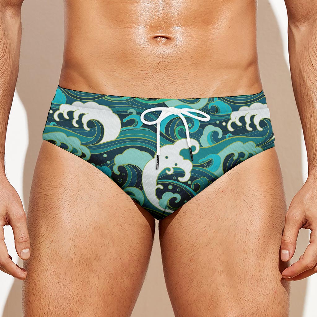 Deep Sea Wave Surfing Pattern Print Men's Swim Briefs