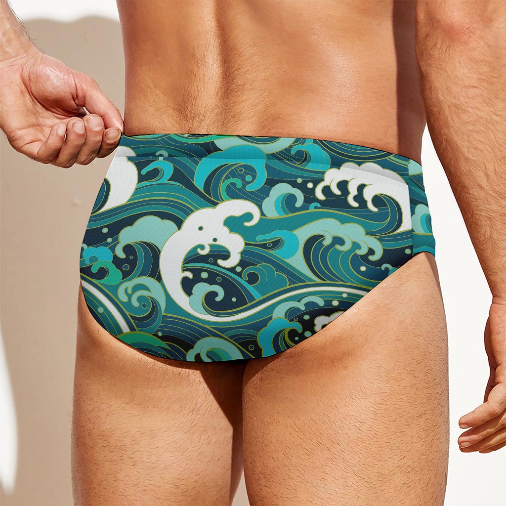 Deep Sea Wave Surfing Pattern Print Men's Swim Briefs