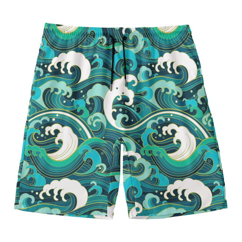 Deep Sea Wave Surfing Pattern Print Men's Swim Trunks