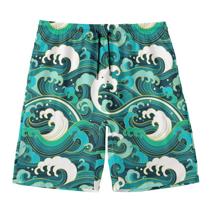 Deep Sea Wave Surfing Pattern Print Men's Swim Trunks