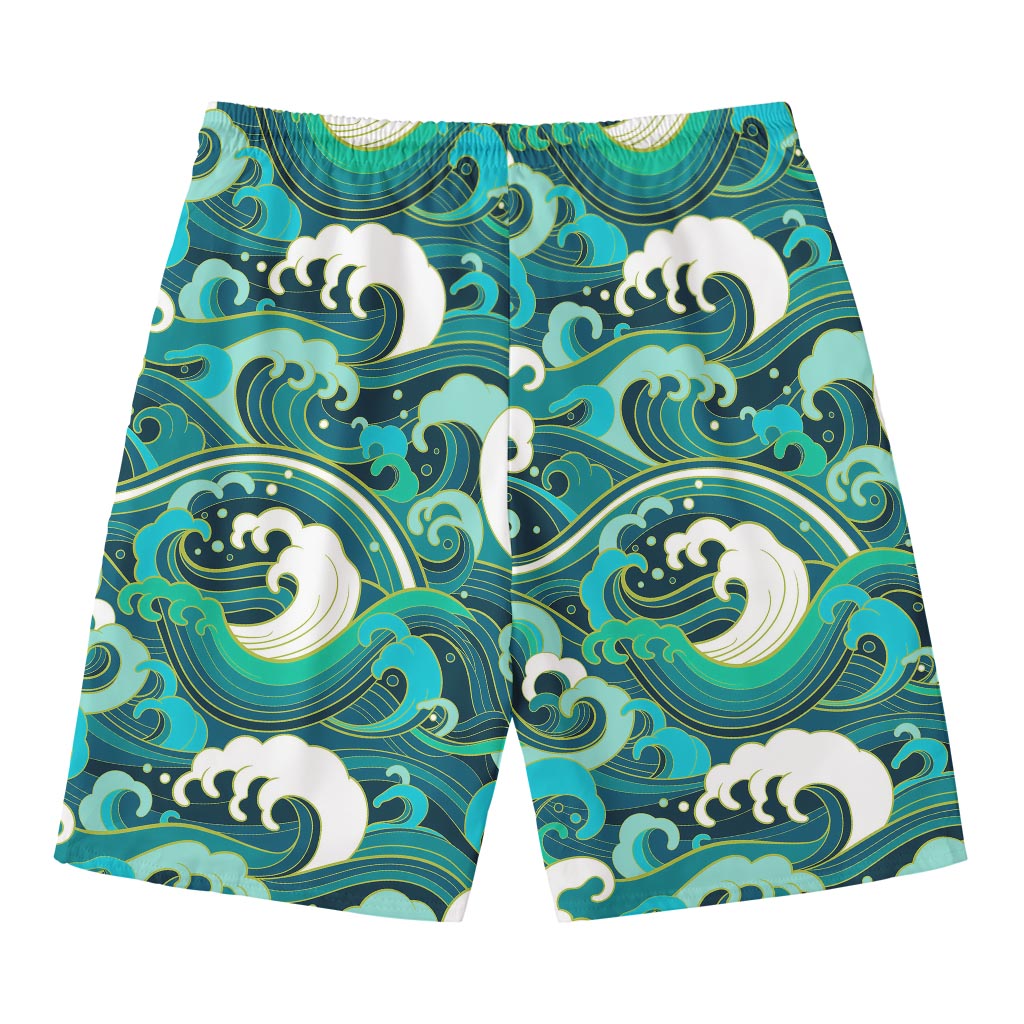 Deep Sea Wave Surfing Pattern Print Men's Swim Trunks