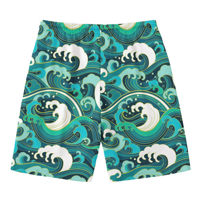 Deep Sea Wave Surfing Pattern Print Men's Swim Trunks