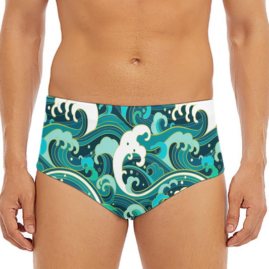 Deep Sea Wave Surfing Pattern Print Men's Triangle Swim Briefs
