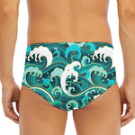 Deep Sea Wave Surfing Pattern Print Men's Triangle Swim Briefs