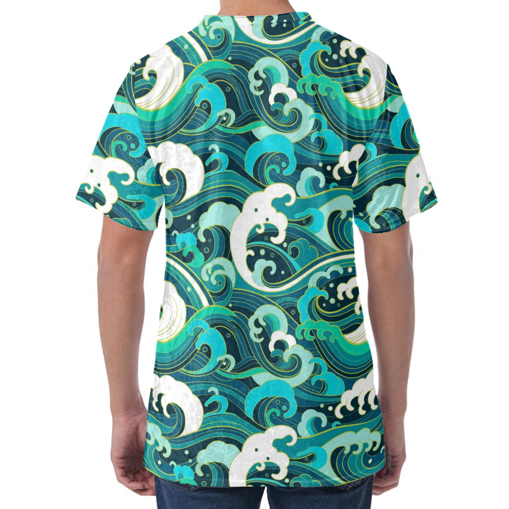 Deep Sea Wave Surfing Pattern Print Men's Velvet T-Shirt