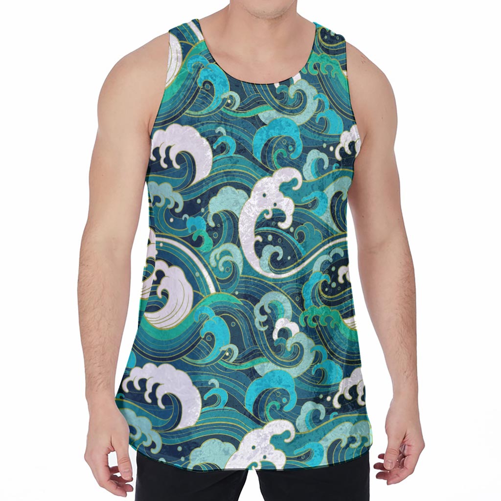 Deep Sea Wave Surfing Pattern Print Men's Velvet Tank Top