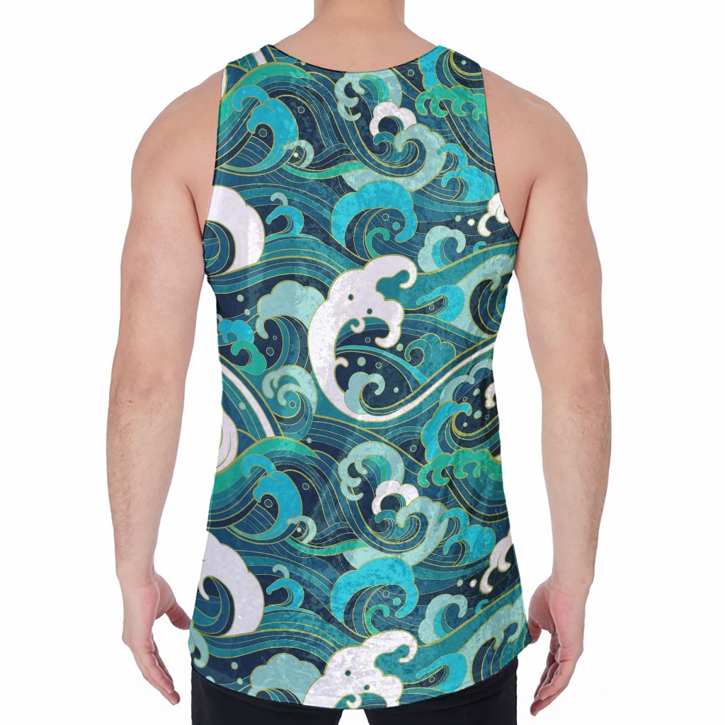 Deep Sea Wave Surfing Pattern Print Men's Velvet Tank Top