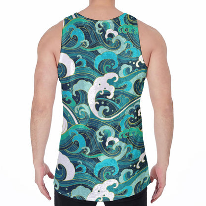 Deep Sea Wave Surfing Pattern Print Men's Velvet Tank Top