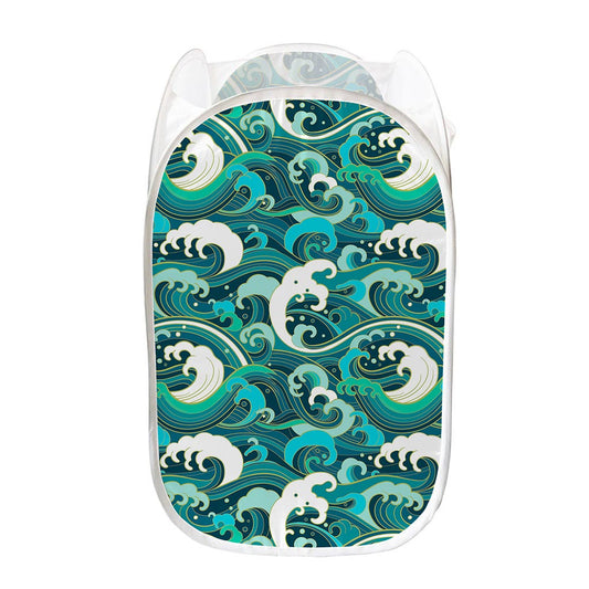 Deep Sea Wave Surfing Pattern Print Mesh Laundry Hamper