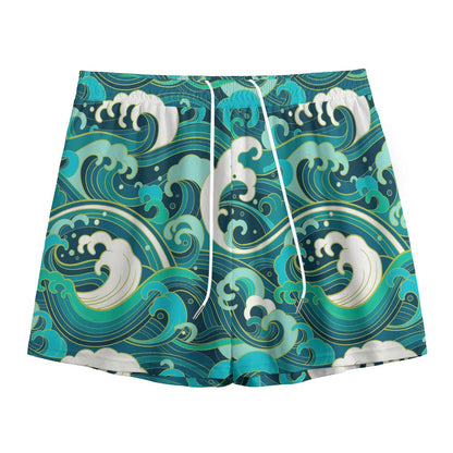 Deep Sea Wave Surfing Pattern Print Mesh Shorts