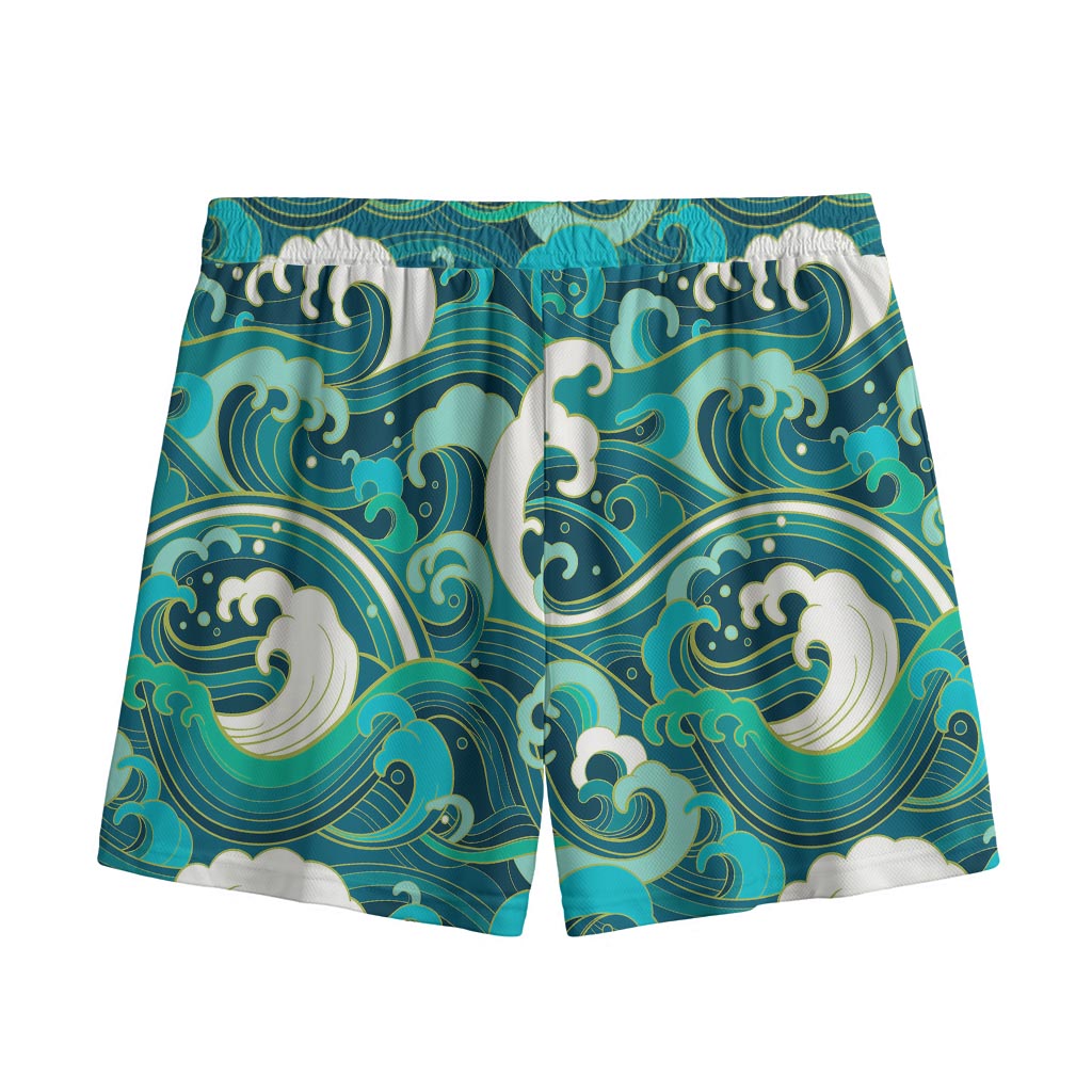 Deep Sea Wave Surfing Pattern Print Mesh Shorts