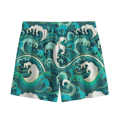 Deep Sea Wave Surfing Pattern Print Mesh Shorts