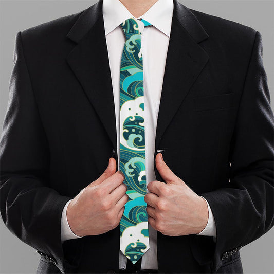 Deep Sea Wave Surfing Pattern Print Necktie