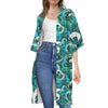 Deep Sea Wave Surfing Pattern Print Open Front Beach Cover Up