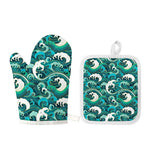 Deep Sea Wave Surfing Pattern Print Oven Mitt And Pot Holder Set