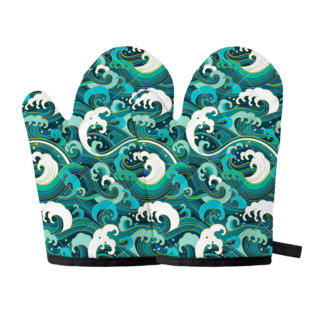 Deep Sea Wave Surfing Pattern Print Oven Mitts