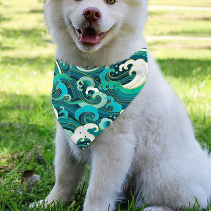 Deep Sea Wave Surfing Pattern Print Over The Collar Dog Bandana