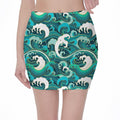 Deep Sea Wave Surfing Pattern Print Pencil Mini Skirt