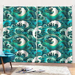 Deep Sea Wave Surfing Pattern Print Pencil Pleat Curtains