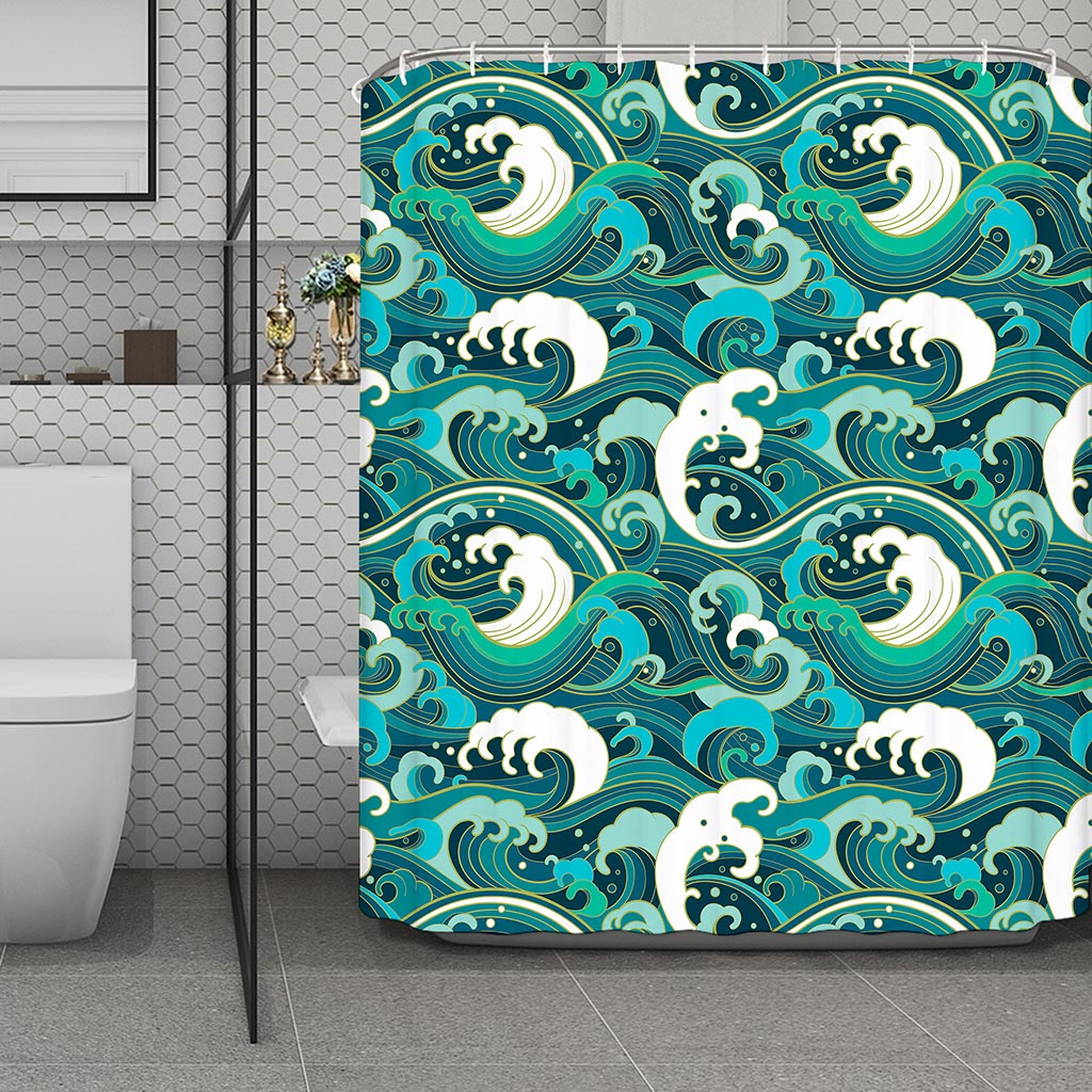 Deep Sea Wave Surfing Pattern Print Polyester Shower Curtain