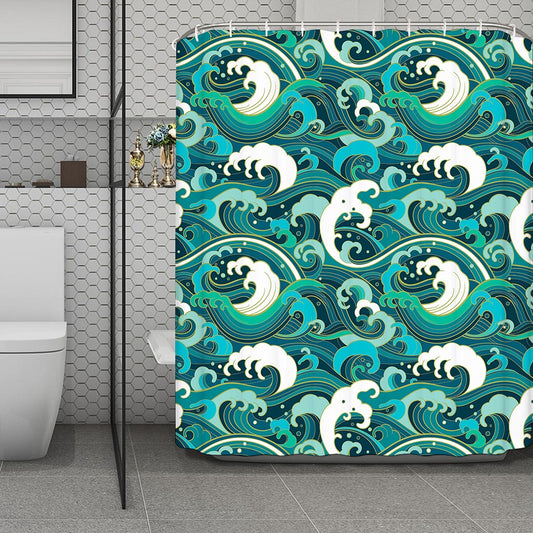 Deep Sea Wave Surfing Pattern Print Polyester Shower Curtain