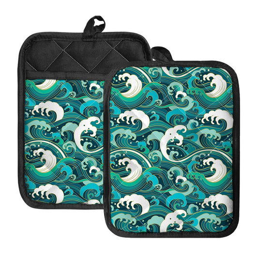 Deep Sea Wave Surfing Pattern Print Pot Holders With Pocket