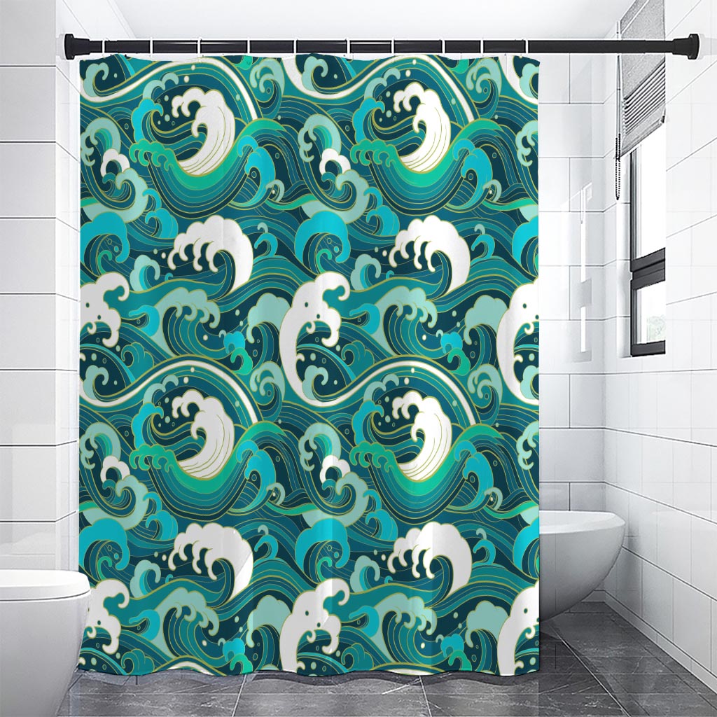 Deep Sea Wave Surfing Pattern Print Premium Shower Curtain