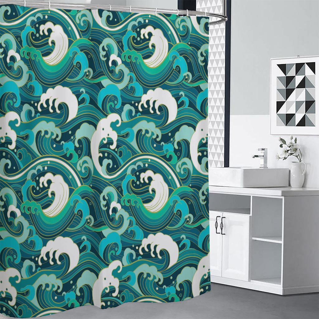 Deep Sea Wave Surfing Pattern Print Premium Shower Curtain